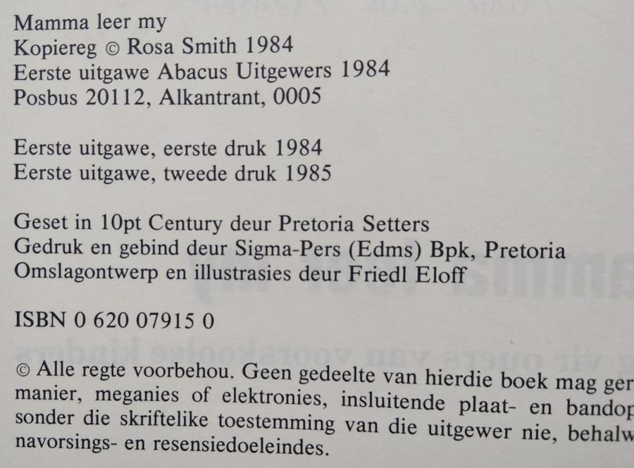 Book-1985-Mamma Leer My/Rosa Smith/Koos Meij/82pages.