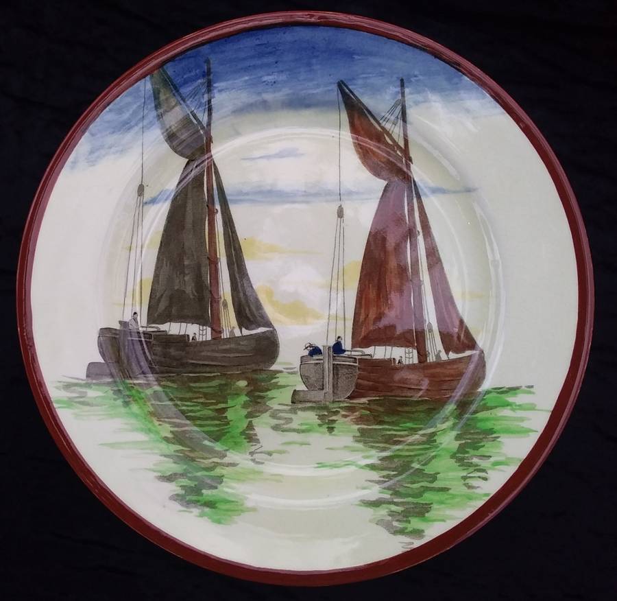 Collectable wall decor-Royal Doulton-England-Sailboat Scenery/D25514. 1901-22 hand painted