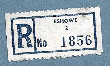 Registration Label-Eshowe 2-R 1856