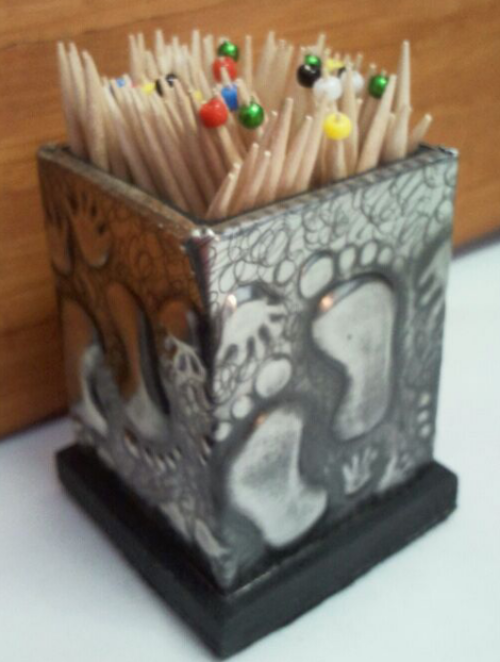 "One of a kind" Toothpicks Holder - Handcrafted Pewter Art by Hanli