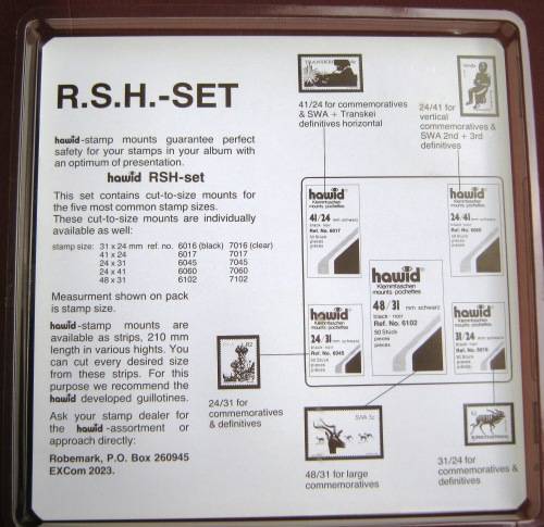 BOX OF HAWID STAMP MOUNTS TO SUIT RSA,SWA AND HOMELAND STAMPS.