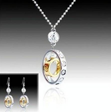 18K White Gold Plated Crystal Necklace and Earrings set.