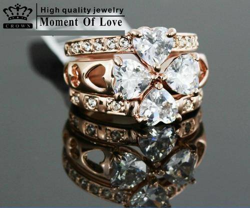 Elegant Four Leaf Clover 18K Real Rose Gold Plated Wedding Ring Made with Genuine Austrian Crystals