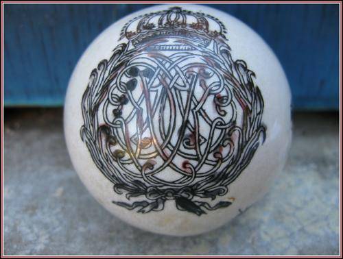Antique earthenware carpet ball. Victorian, Scotland.