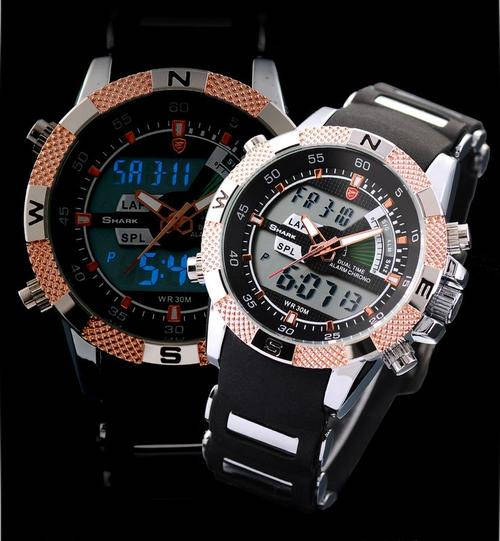SHARK DUAL LED CHRONOGRAPH LTD GOLD PORBEAGLE REGATTA WATCH W/ BOX