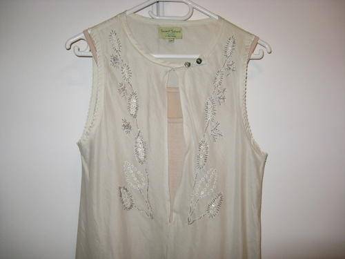 Cream colored double layer dress with beads design