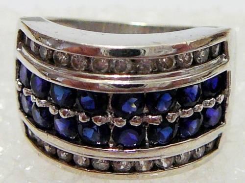 Sterling Silver Ring with Blue and White CZ's