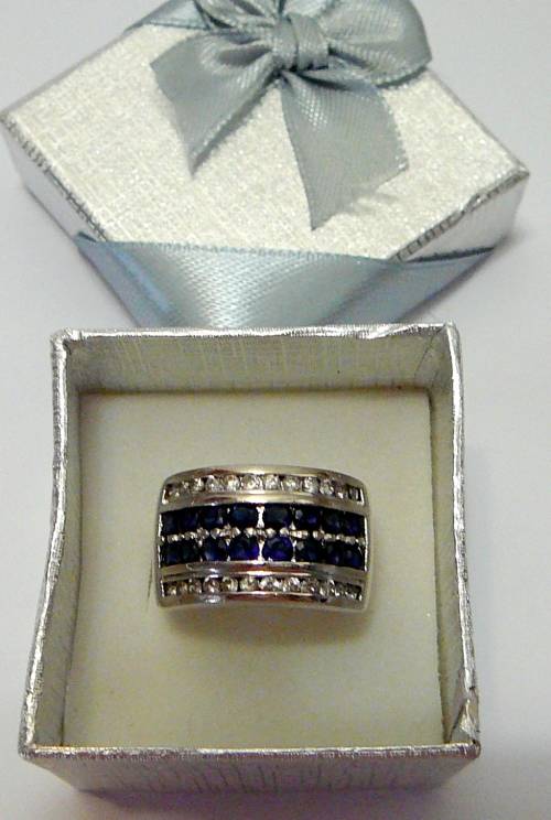 Sterling Silver Ring with Blue and White CZ's