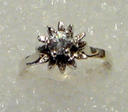 Sterling Silver Ring set with a CZ in a Flower Shaped Setting
