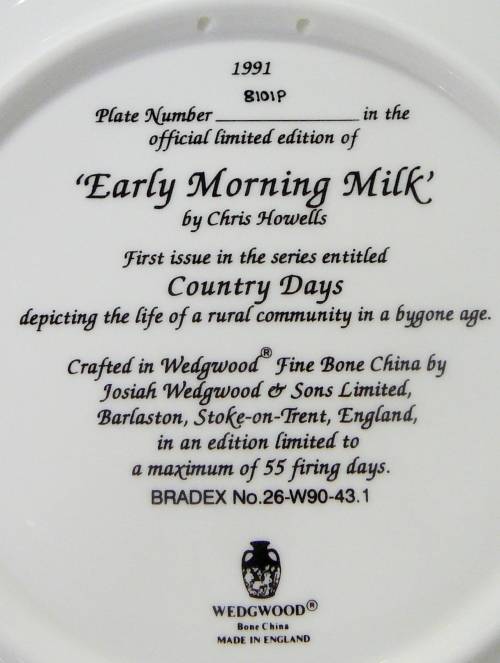 'Early Morning Milk' A Limited Edition Collectors Plate from the Series 'Country Days' by Wedgwood