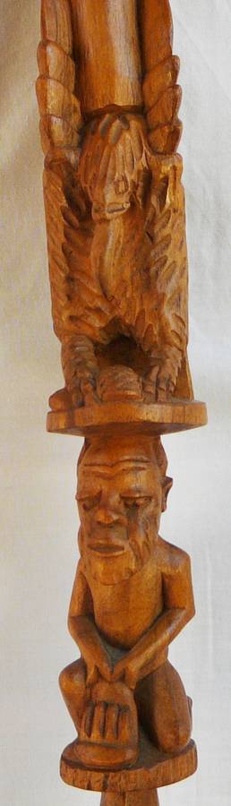 An African Carved Ceremonial Walking Stick - Vulture Perched on Mans Head