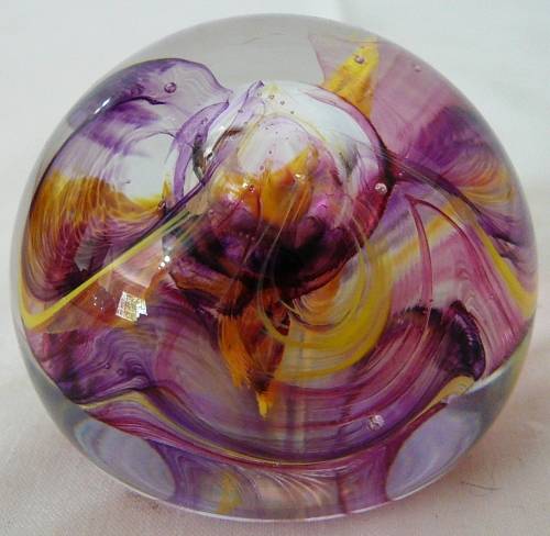 Stunning Moon Crystal Clear, Pink, Purple Yellow, Clear Paperweight by Caithness
