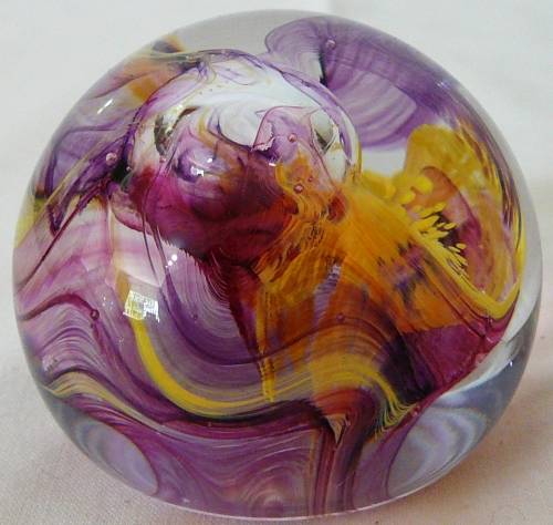 Stunning Moon Crystal Clear, Pink, Purple Yellow, Clear Paperweight by Caithness