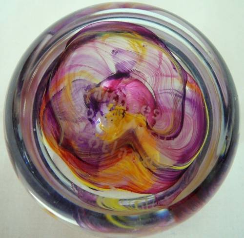 Stunning Moon Crystal Clear, Pink, Purple Yellow, Clear Paperweight by Caithness