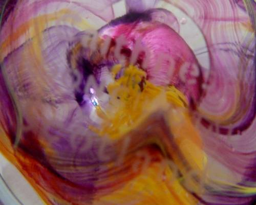 Stunning Moon Crystal Clear, Pink, Purple Yellow, Clear Paperweight by Caithness