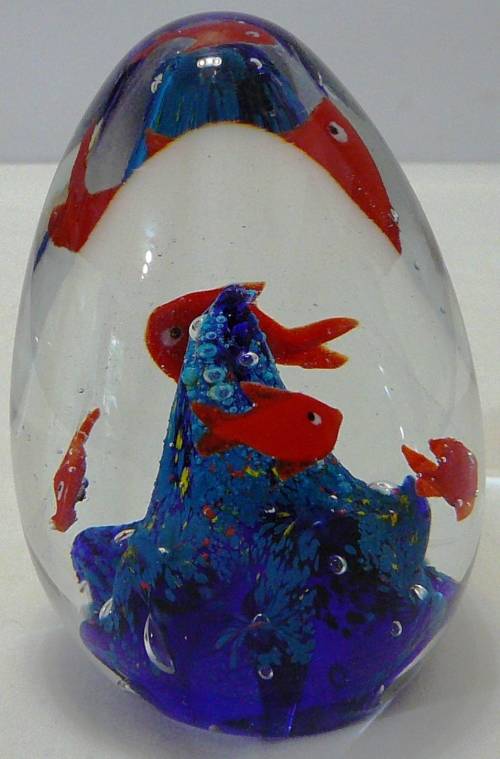 A Very Colourful Conical Glass Paperweight - Like Goldfish in a Bowl