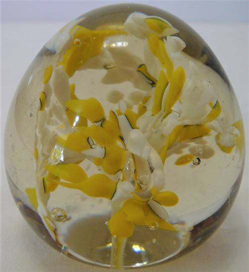 A Very Pretty Yellow and White Glass  Paperweight