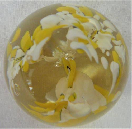 A Very Pretty Yellow and White Glass  Paperweight