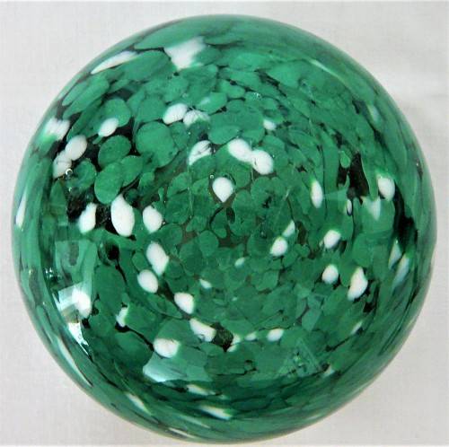 A Very Pretty Glass  Paperweight full of  Green and White Dots