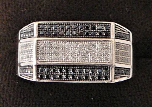 A Gorgeous Sterling Silver Ring set with Black & White CZ's