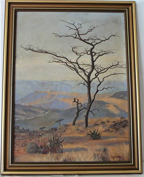 An Old Oil Painting of a Veld Scene by RS Wynne