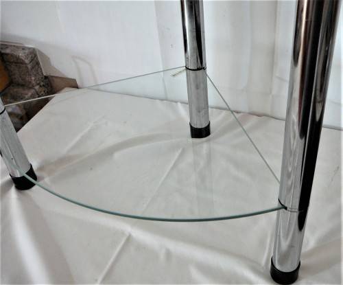 A Three Shelf Glass and Chrome Corner Unit