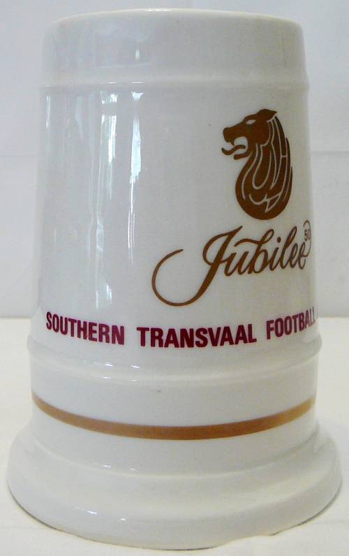 A Porcelain Beer Tankard Celebrating the 50 Year Jubilee of the S. Transvall Football Association