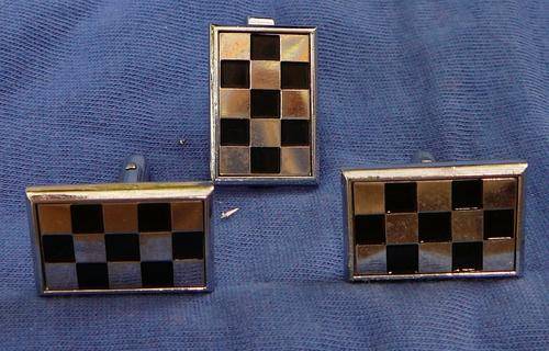 Chequered Flag Cuff Links with Matching Tie Clip