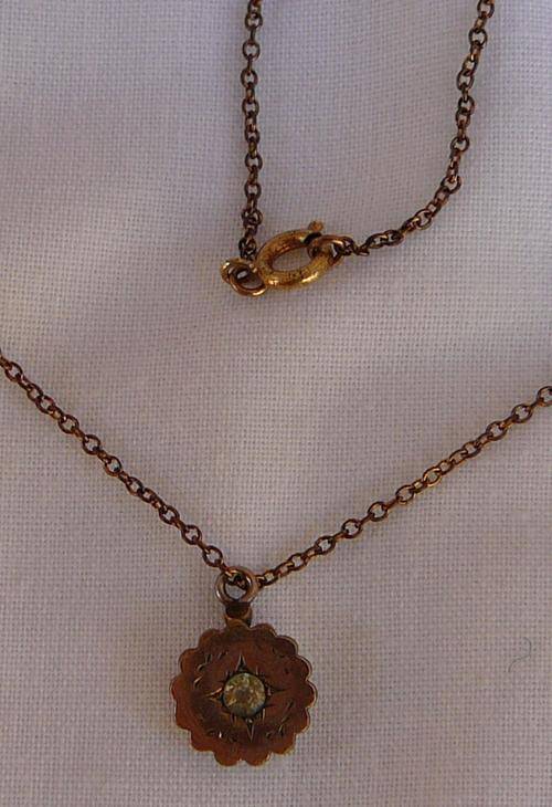 Small Diamante Pendant on Fine Link Gold Coloured Chain