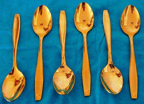 6 Gold Coloured Stainless Steel Tea Spoons