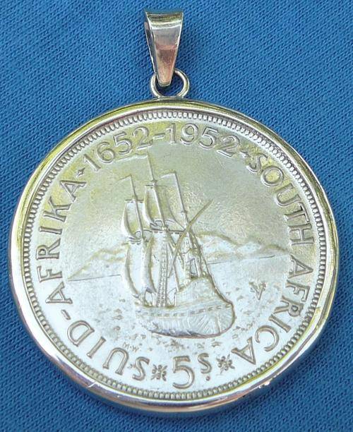 Silver Coin Pendant 1652-1952 SA Commemorative 5 Shillings