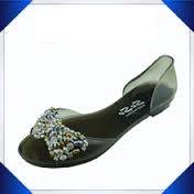 Black Rhinestone Peep-Toe Jelly Flats