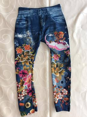 Girls Printed Denim Leggings