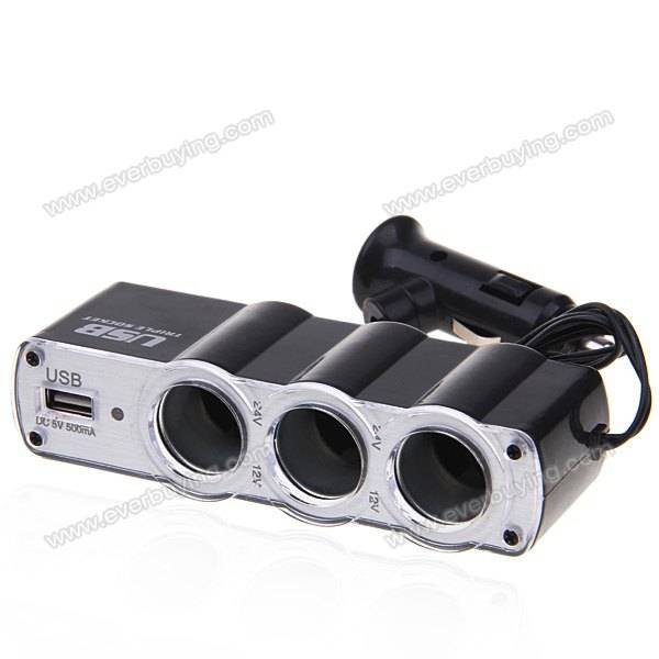 USB & Triple socket car charger
