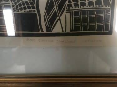 A rare linocut from Bhekisani Manyoni entitled `Boys chasing Swallows` limited edition 6/100.