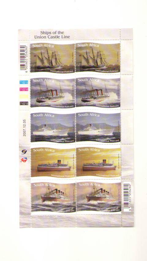 2007 SHIPS OF THE UNION CASTLE LINE FULL SHEET MINT