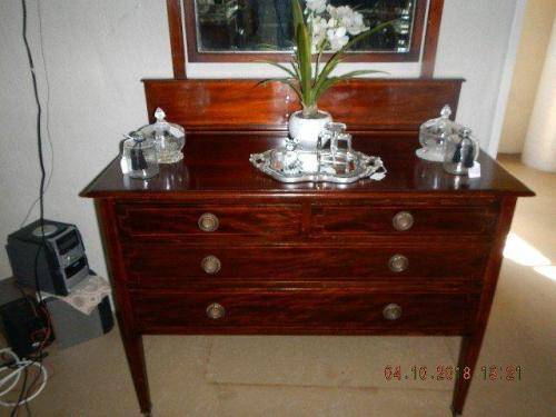 Edwardian mahogany inlaid dressing table - L 1.05cm, W 50cm, H 1.50cm with mirror