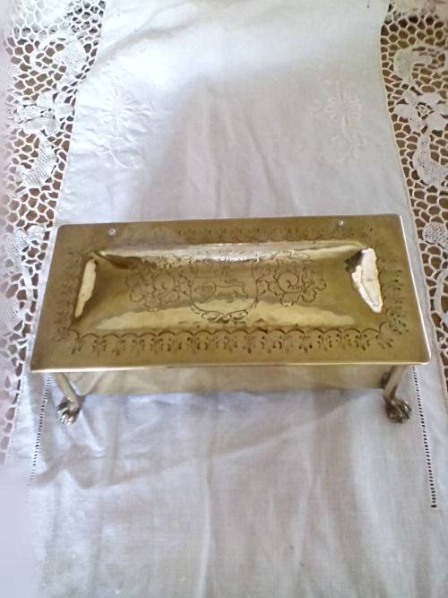 Impressive Arts and Crafts brass double inkstand. Hand crafted.