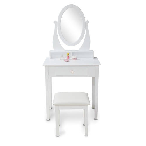 WOODEN DRESSING TABLE WITH OVAL MIRROR AND COMFORTABLE PADDED PU STOOL