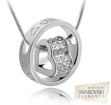 SWAROVSKI CRYSTAL HEART IN CIRCLE PENDANT