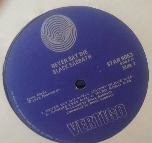 Black Sabbath "Never Say Die!" 1978 South Africa pressing