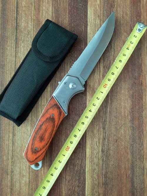 NEW STAINLESS STEEL FOLDING KNIFE WITH POUCH-240 mm WHEN OPENED-112 MM BLADE-SAFETY LATCH !