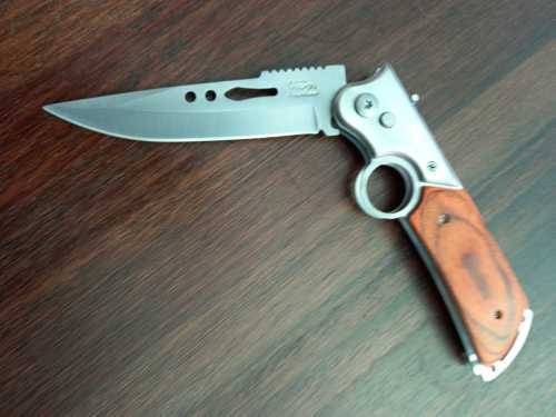 NEW STAINLESS STEEL FOLDING KNIFE WITH SHEATH-250 mm WHEN OPENED-110 MM BLADE-SAFETY LATCH !
