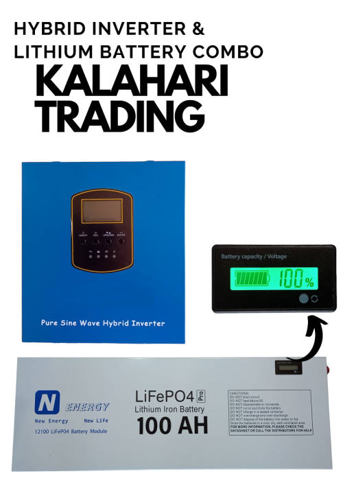 1500VA/1.5kva 12V Hybrid Inverter & 100ah 1,28kwh 12v Lithium Iron Battery Combo `Wall Mount` !