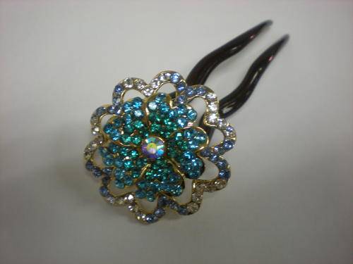 Diamante Flower Hair Clasp (in Blue and Green)