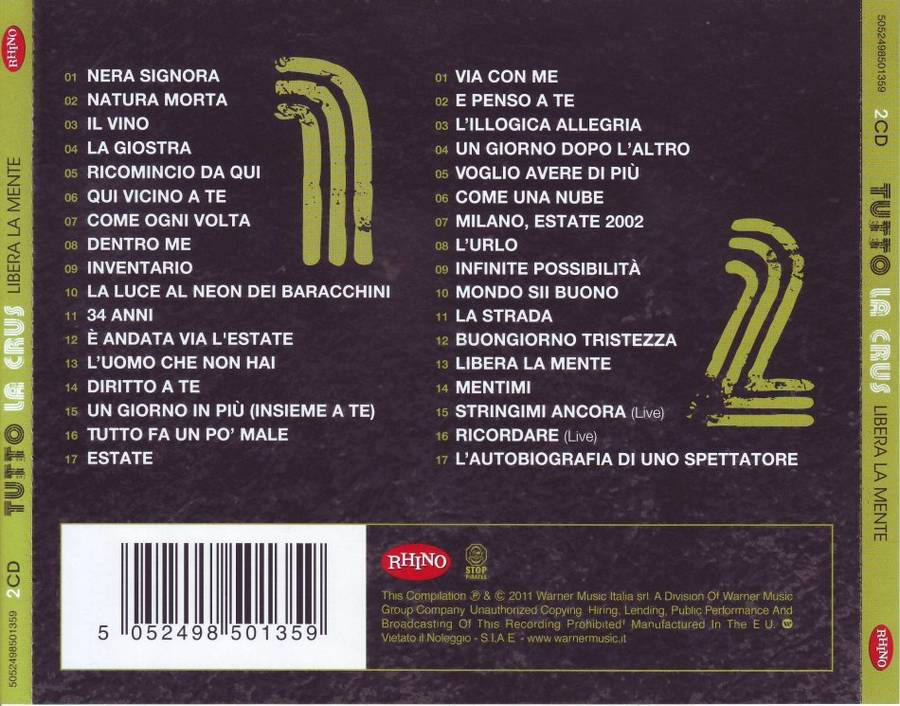 LA CRUS - Libera la mente - tutto la crus (double CD) 5052498501359 NM  (R25 SALE)