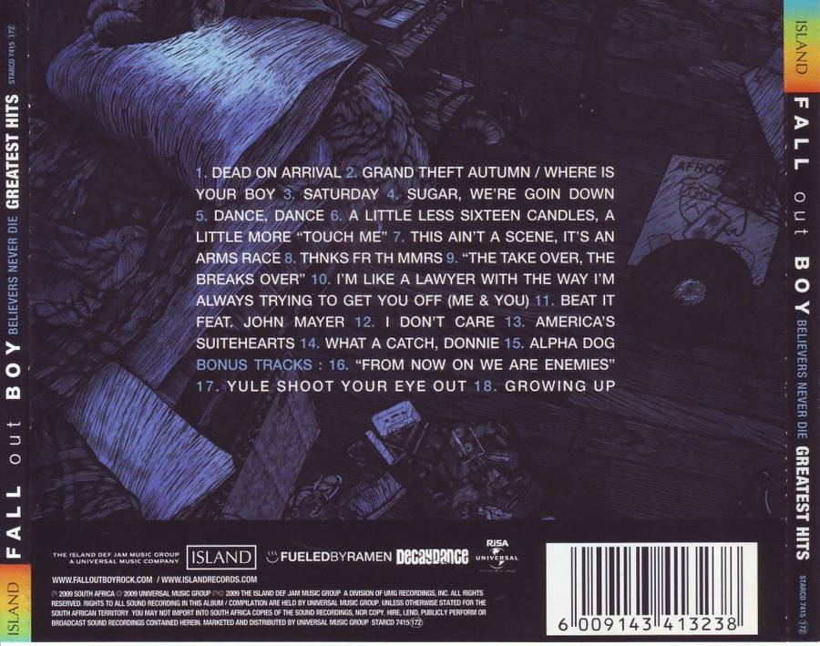 FALL OUT BOY -  Believers never die: greatest hits STARCD 7415 (FREE BULK SHIPPING)