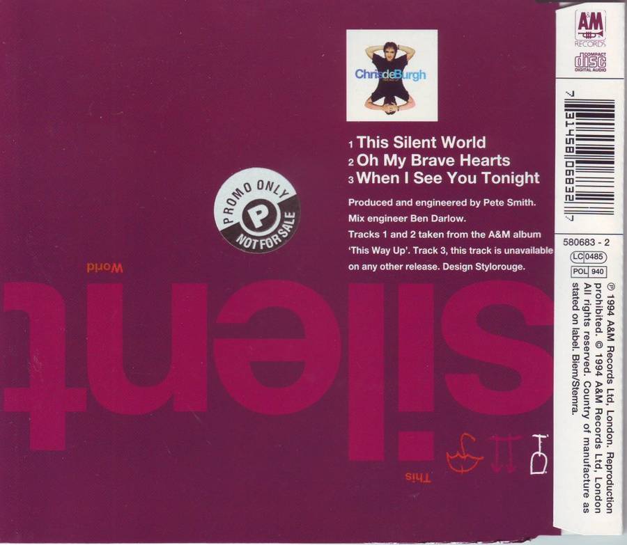 CHRIS DE BURGH - This silent world (promo CD single) 580683-2 (FREE BULK SHIPPING)