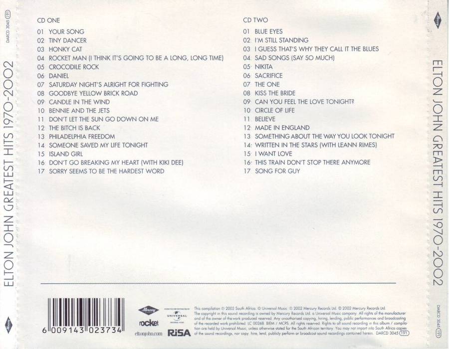 ELTON JOHN - Greatest hits 1970-2002 (double CD) DARCD 3045  (FREE BULK SHIPPING)