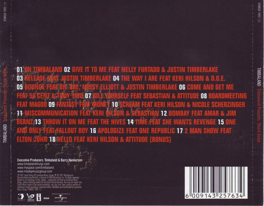 TIMBALAND - Presents shock value (CD) STARCD 7092 NM-